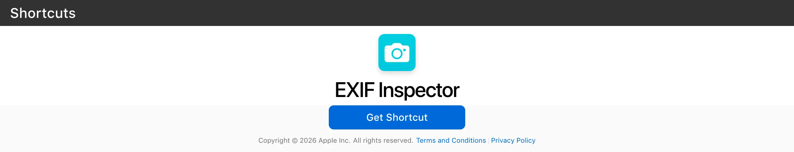 EXIF Inspector shortcut showing embedded photo metadata before publishing