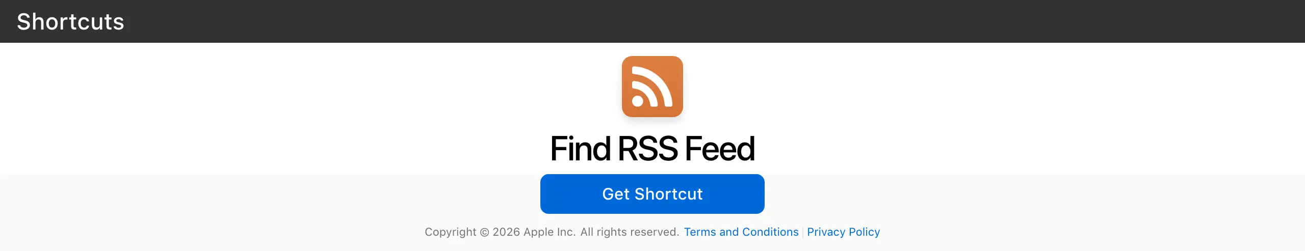Find RSS Feed shortcut extracting a feed URL from a Safari page