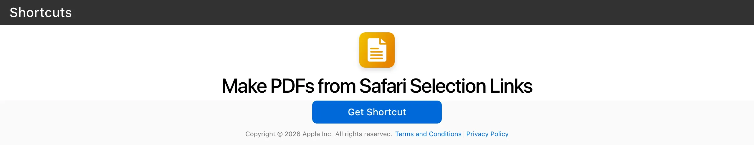 Make PDFs shortcut turning a list of Safari links into saved PDF files