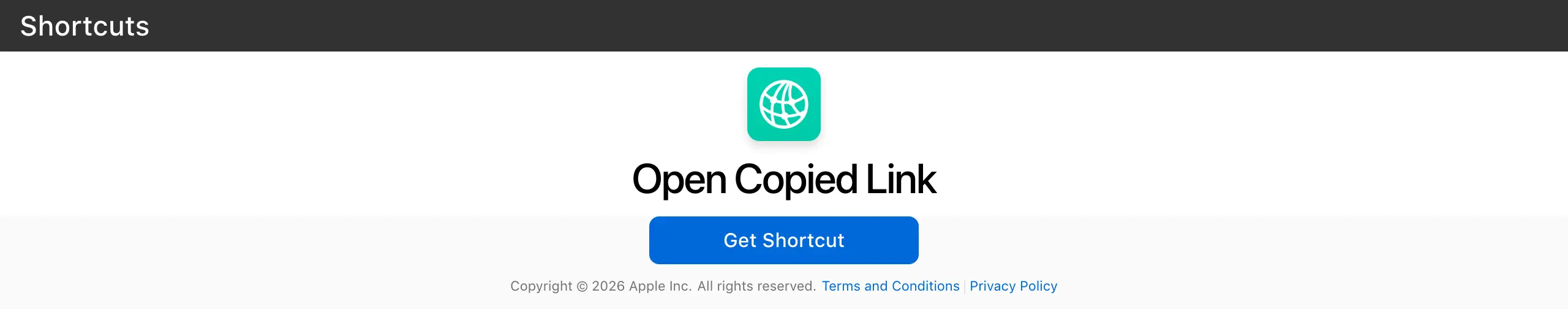 Open Copied Link shortcut opening a clipboard URL in the default browser on a Mac