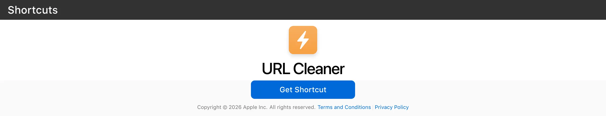 URL Cleaner shortcut stripping tracking parameters from a copied link on a Mac