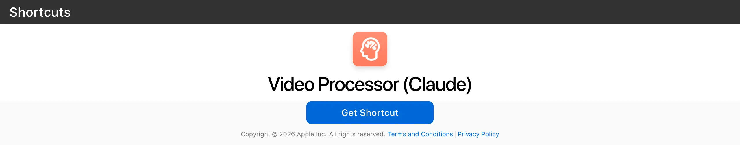 Video Processor shortcut turning a YouTube transcript into a clean article on a Mac