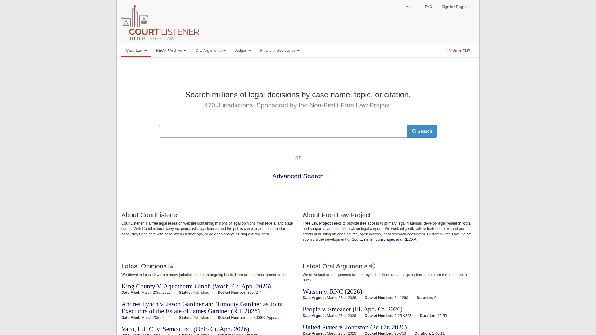 CourtListener free legal research database