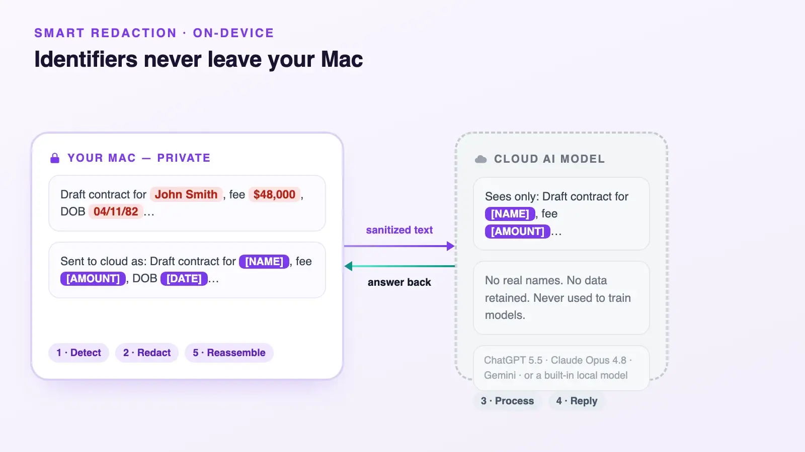 How Elephas redacts sensitive data before it reaches a cloud model