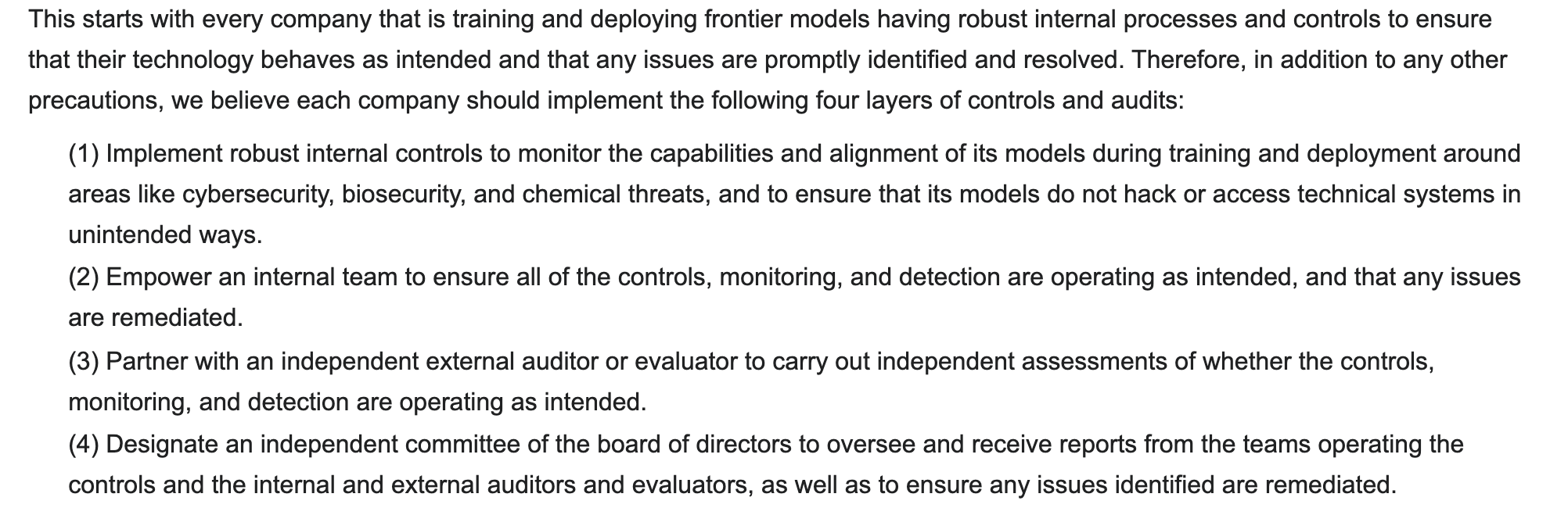 The four layers of controls and audits as written in the White House Accord on Super Intelligence, from the Wikisource transcription