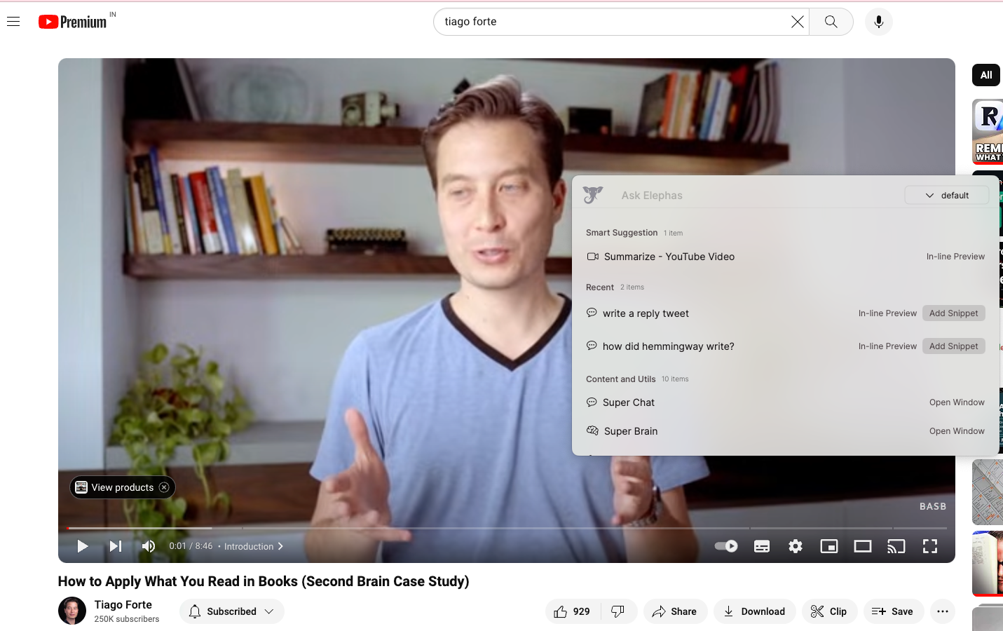 Super Command open over a YouTube video, summarizing it without leaving the page.